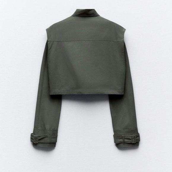 NWT ZARA KHAKI GREEN UTILITY STYLE CROPPED JACKET SHIRT - Picture 3 of 6